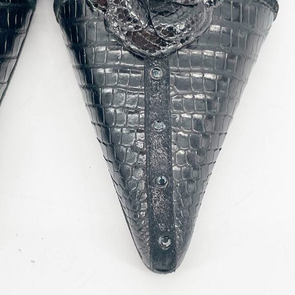 Vintage Chanel Black T-Strap Camellia Flower Pointed Toe Pump Heel size EU 37.5 - Picture 8 of 13